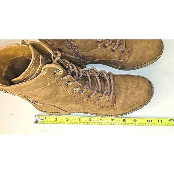 GBG Los Angeles Women's Lite Brown Ankle Combat Boots Size 7M Lace Up & Side Zip - Picture 5 of 7